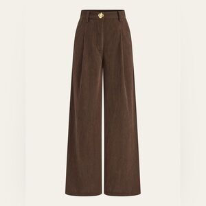 Commense Wide-Leg Corduroy Pants in Brown with Gold Button